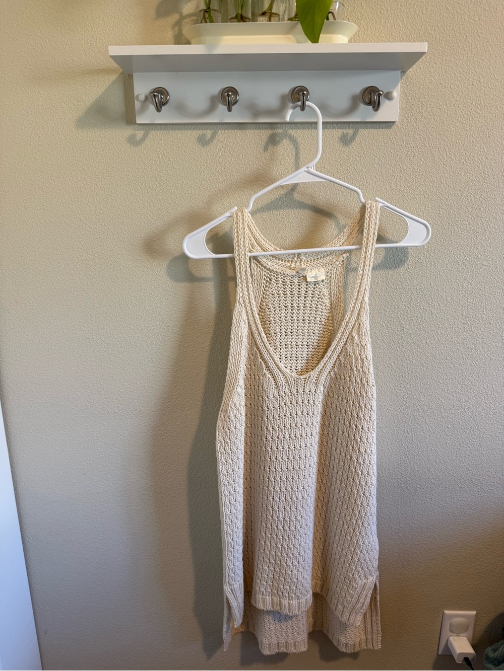 Anthropologie Moth Open-Knit Racerback Mini Dress in Cream